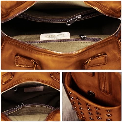 Miniatura 7 de Mochila de cuero genuino para mujer, mochila convertible para mujer, mochila cruzada casual, bolsa de hombro, bolso de mano, Marrón, Mochilas Daypack