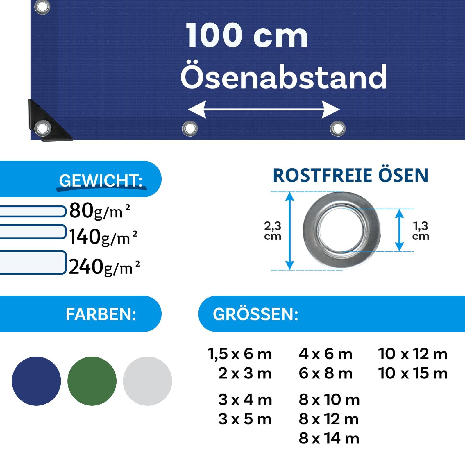 KARAT Bâche 140 g/m² imperméable 8 x 14 m Bleu Bâche multi-usages pour protection contre les intempéries – Idéal pour le jardin – Résistante aux UV, revêtue des deux côtés, imperméable et lavable