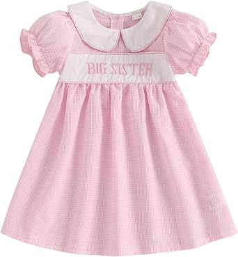 SAYOO Toddler Girl Dress Flutter Ruffle Sleeve Big Sister Embroidery Smocked Dress with Bows Kids Summer Boho Swing Sundress