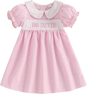 Big Sister Little Sister Matching Outfits Baby Girl Smocked Short Sleeve Romper T-Shirt Toddler Dress Summer Clothes