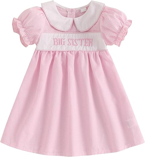 vchoohce Big Sister Little Sister Matching Outfits Short Sleeve Bubble Romper Smocked Dress Toddler Girl Summer Clothes