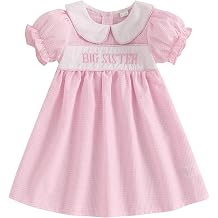 Baby Sister Big Sister Matching Outfits Puff Short Sleeve Letter Plaid Smocked Princess Dress/Bubble Romper Summer