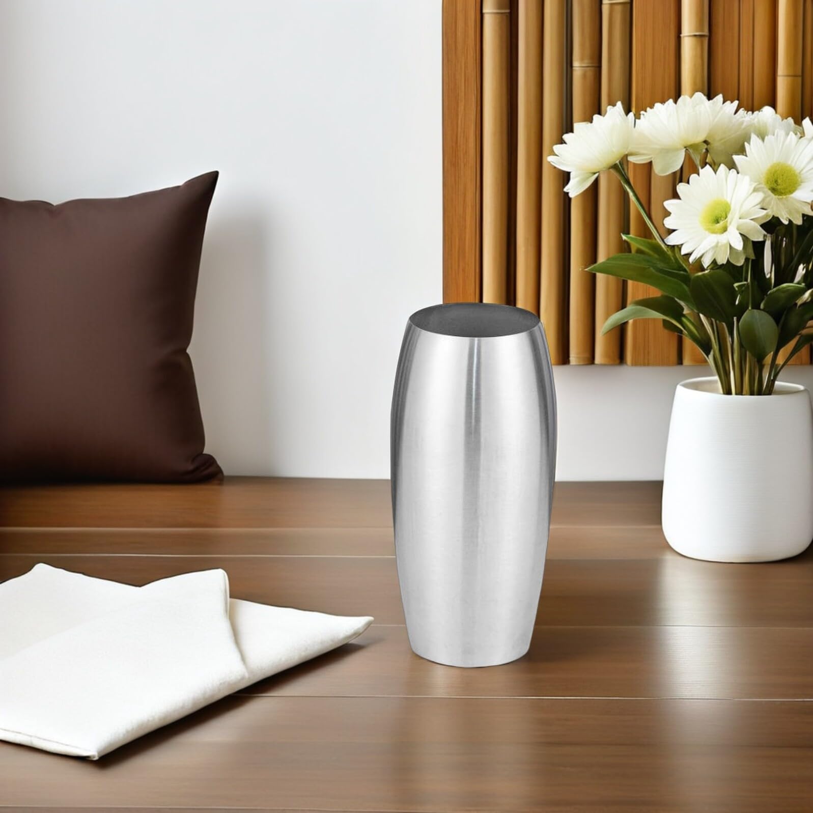 DOITOOL Runde Blumenvase aus Edelstahl in Silber mit Rostschutz Minimalistisches Design für Moderne Tischdeko und Festliche Hochzeitsfeiern im Landhausstil