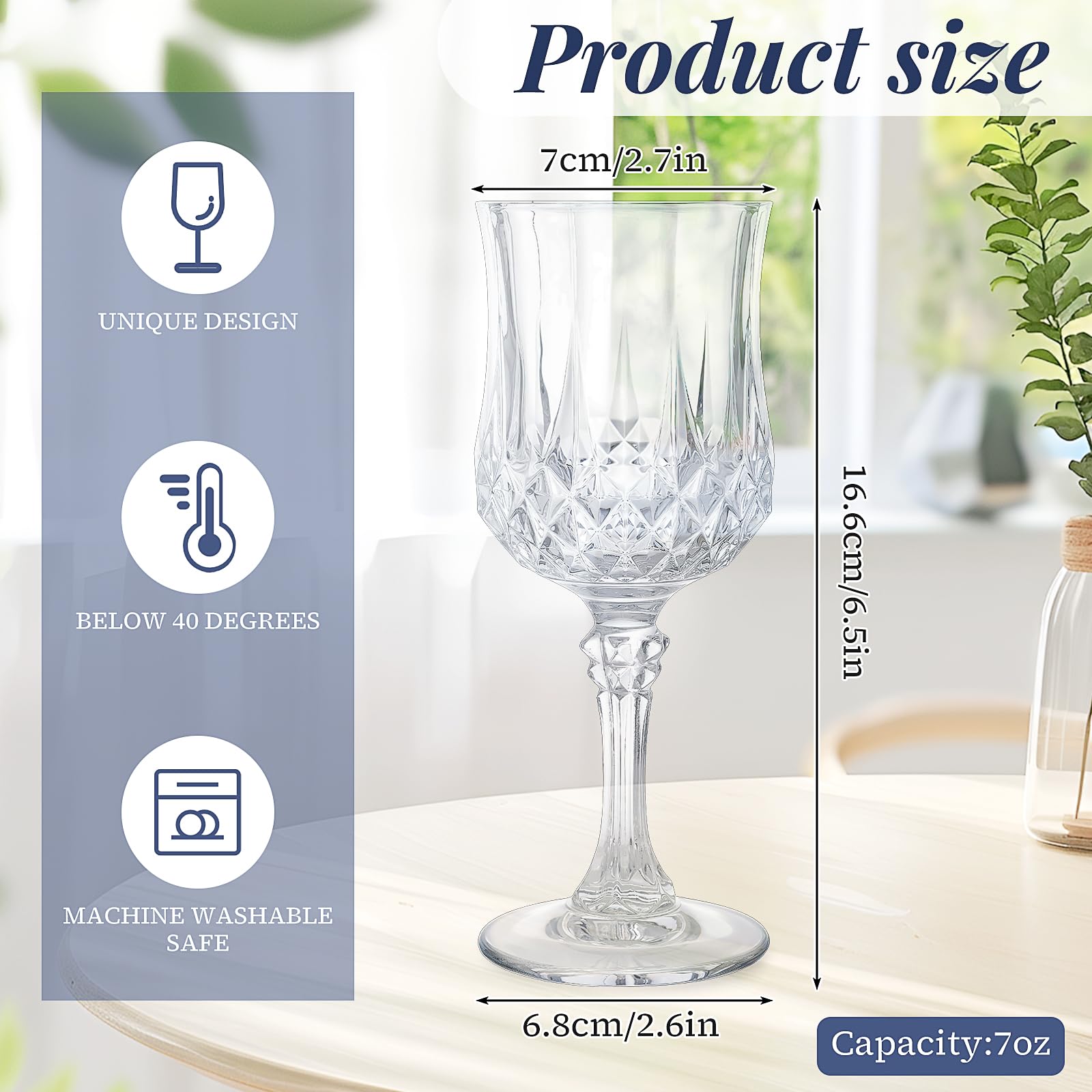24 bicchieri da vino in plastica, 210 ml, riutilizzabili, trasparenti, a coste, infrangibili, per feste, picnic, compleanni, matrimoni, Natale