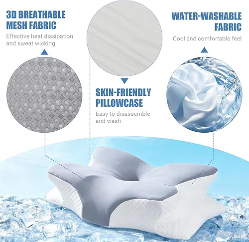 Miniatura 2 de LSnugluxe - Almohada de espuma viscoelástica de cuatro caras con rebote lento, almohada ergonómica para cuello cervical para dormir de lado y