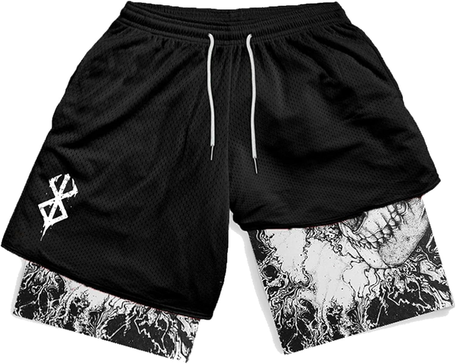 Y2K Letnie męskie Streetwear Anime Wysoka talia Oversize Oddychające krótkie spodnie gimnastyczne Szkolenie Fitness Workout Spodenki do biegania Ubrania, czarne (B), L
