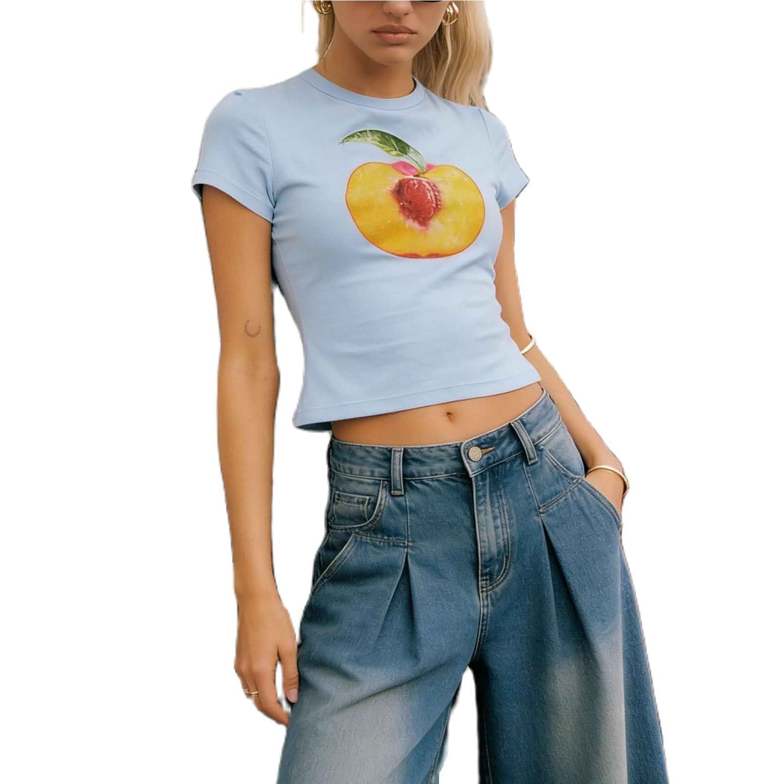 Womens Basic T Shirts Summer Tops Graphic Short Sleeve Crop Tops Cute Y2k Baby Tee Going Out Clothes Short Sleeve