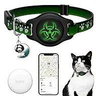 Cat Tracker Collar 8-12" Waterproof Airtag Cat Collar with Finder Tag, Compatible with Apple Find My, Breakaway Tractive with Reflective Pattern & Bell (BioClaw)