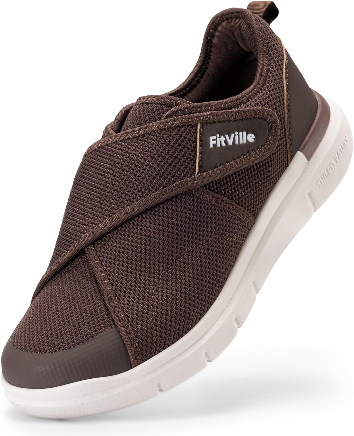 FitVille Diabetic Footwear Males’s Additional Huge Well being Footwear with Velcro Fastening Orthopaedic Footwear Slippers Strolling Footwear for Swollen Toes Black Brown Measurement 40-50