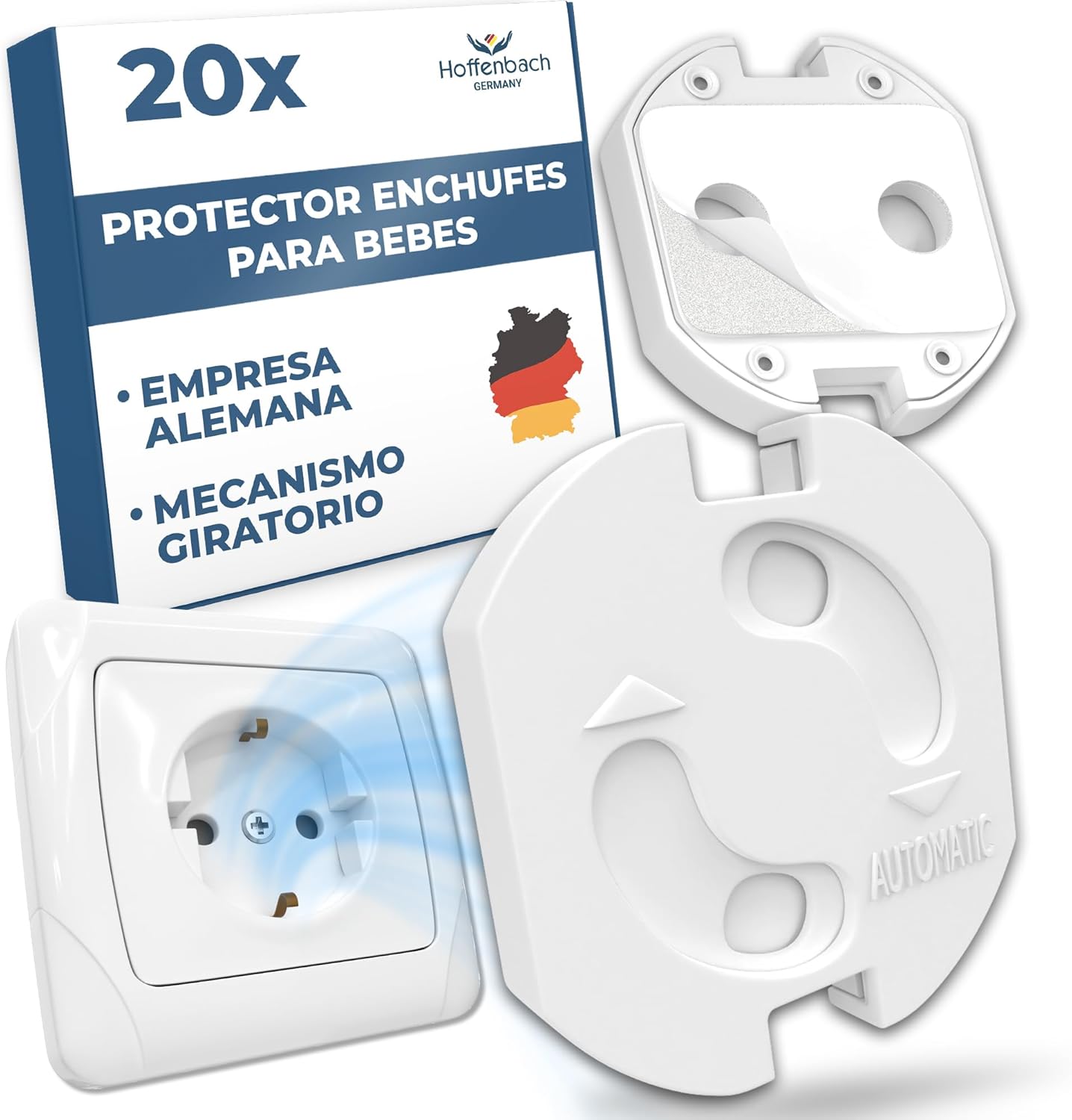 Hoffenbach 20x Protector de Enchufes para Bebés – Tapas de Seguridad Infantil para Enchufes – Protección para Bebés en el Hogar – Protectores de Enchufes con Giro – Seguridad en Casa – Blanco