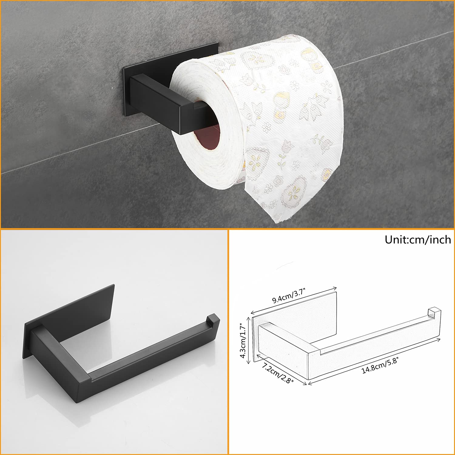 BA156SET-3B BA156SET-3B - Set di accessori da bagno autoadesivi, in acciaio inox, con anello porta asciugamani, porta carta igienica, ganci per accappatoio, finitura nera, 3 pezzi Beelee