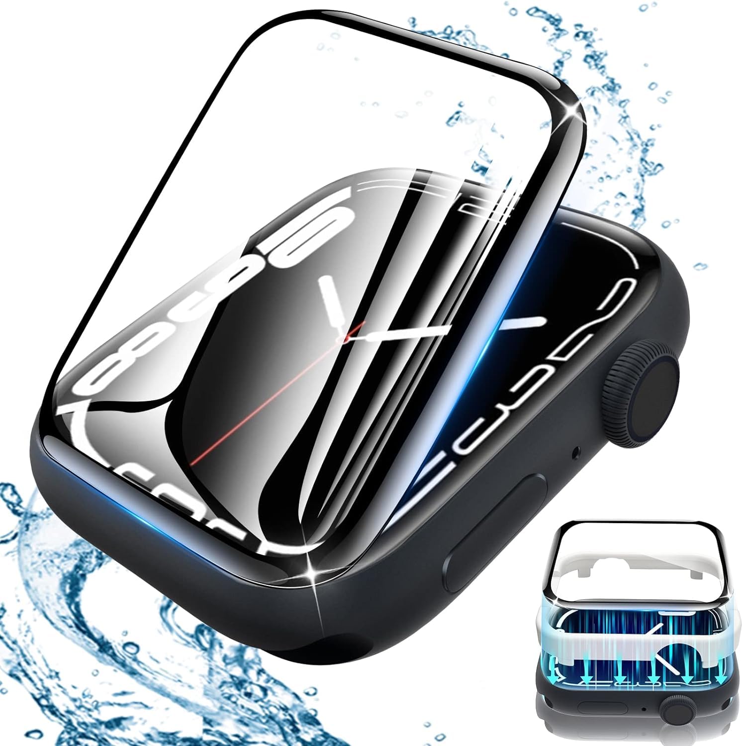 CLOUDVALLEY 1 PACK Screen Protector for Apple watch series 9/8 7 45mm Upgrade Tempered Glass 3D Curved Edge Full Coverage Waterproof Bubble-Free Anti-Scratch HD Clear Film for iWatch 9/8/7 45mm