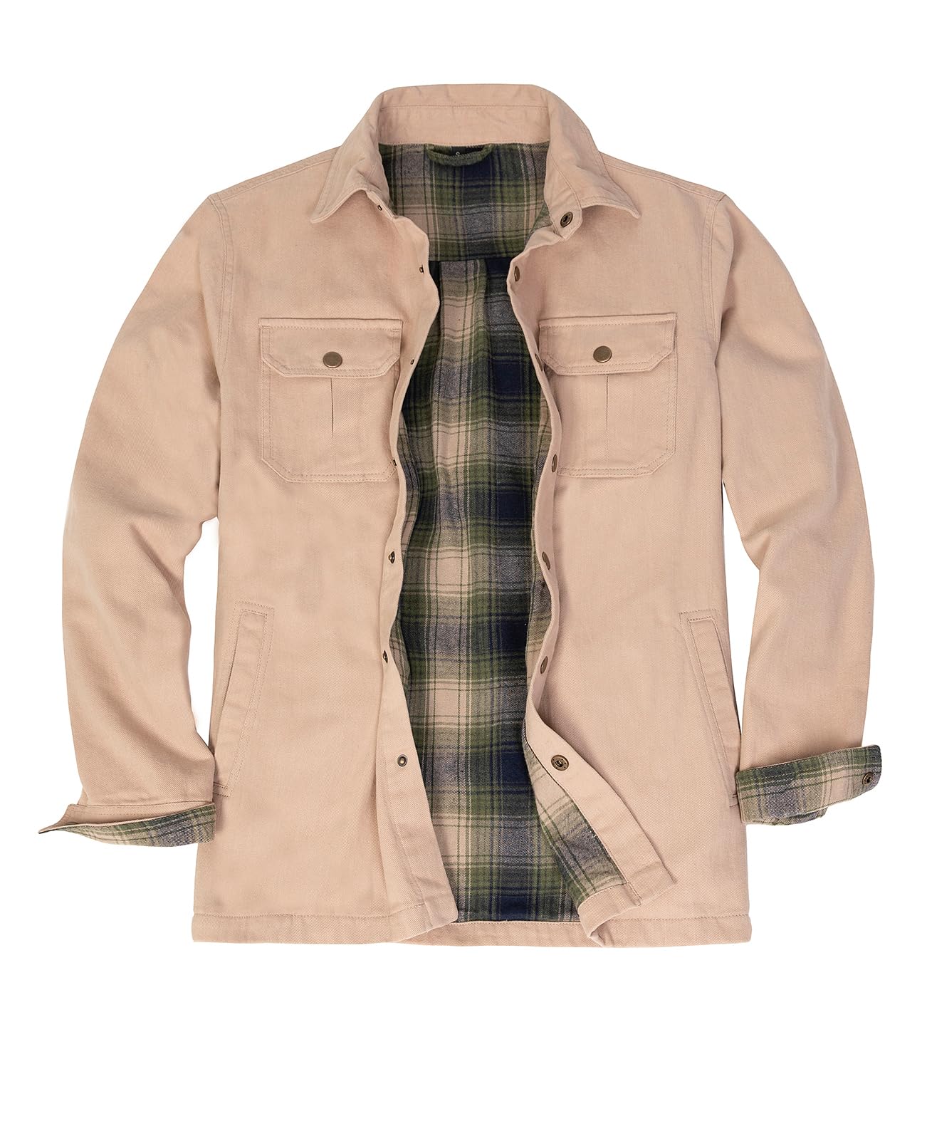 ZENTHACE Men's Full Flannel Lined Shirt Jacket, Heavy Washed Rugged Cotton