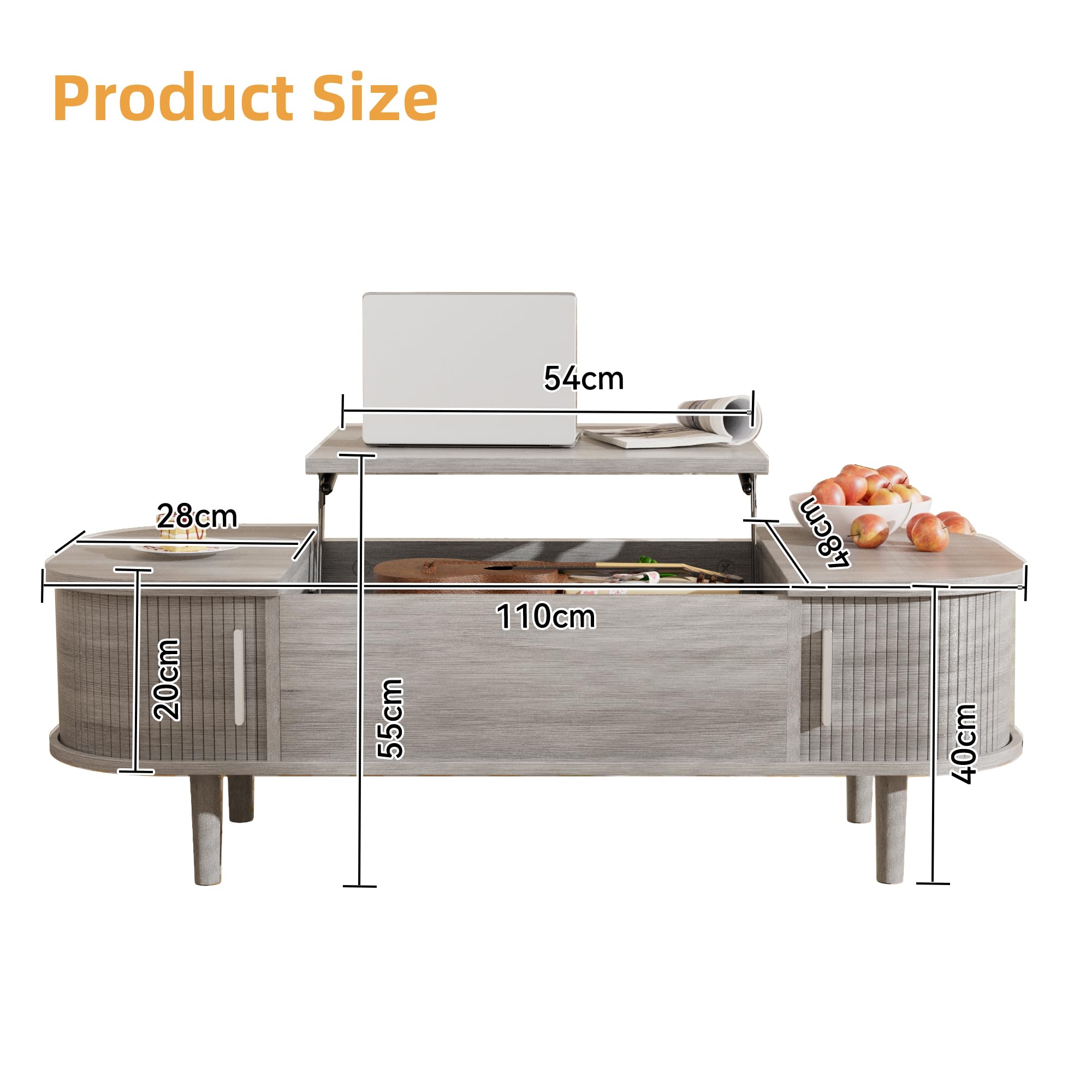 Couchtisch mit Hebeplatte – Moderner Holztisch mit Einzigartiger Textur & Verstecktem Stauraum, Kaffeetisch für Wohnzimmer, Schlafzimmer, Kleine Räume, Home Office