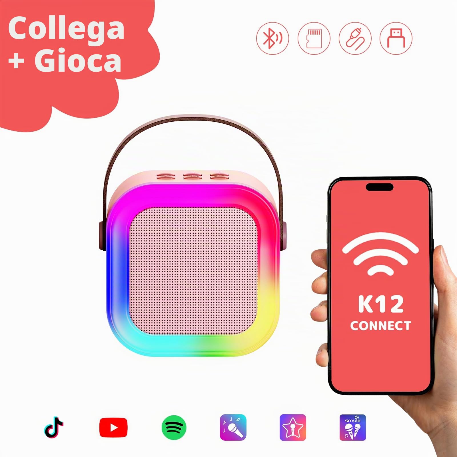 Fede Karaoke per Bambini 3-12 Anni con 2 Microfoni Bluetooth Giocattoli Regalo