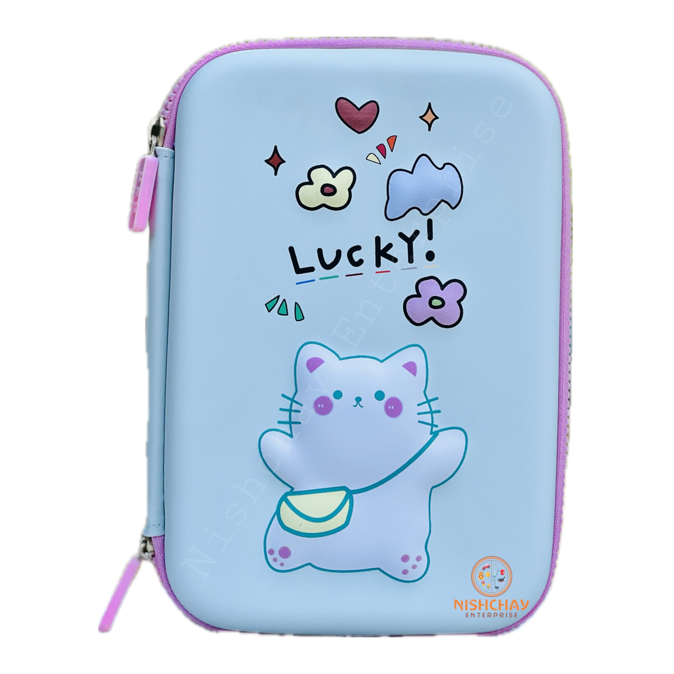 NISHCHAY Big Size 3D Design Embossed Eva Cover Pencil Case with Compartments, Pencil Pouch for Kids, School Supply Organizer for Students, Stationery Box (Pack of 1, Multicolor) (Cute Girls Pouch)