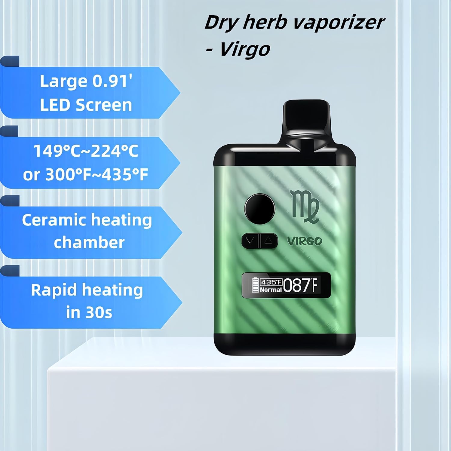 Vaporizzatore per erbe secche Virgo, camera di riscaldamento in ceramica, display OLED e controllo della temperatura (Verde)