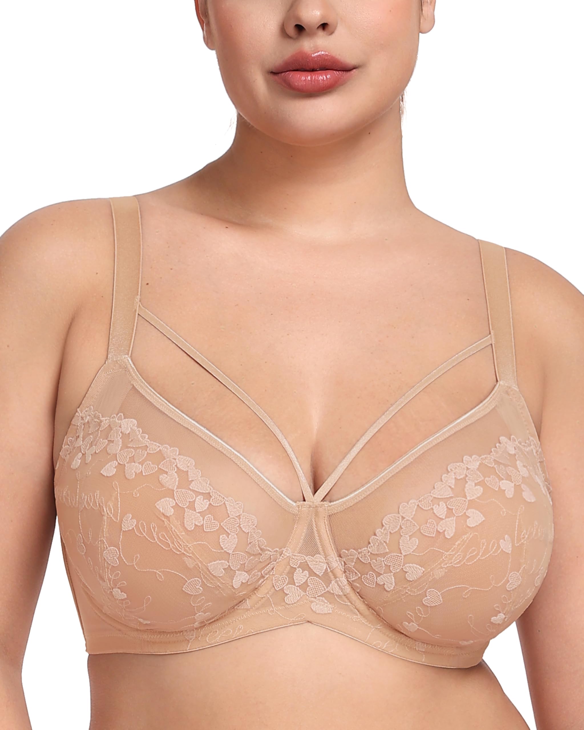 HSIA Minimizer Bras for Women Full Coverage Unlined Lace Sexy Plus Size Underwire Bra for Large Breasts Holiday