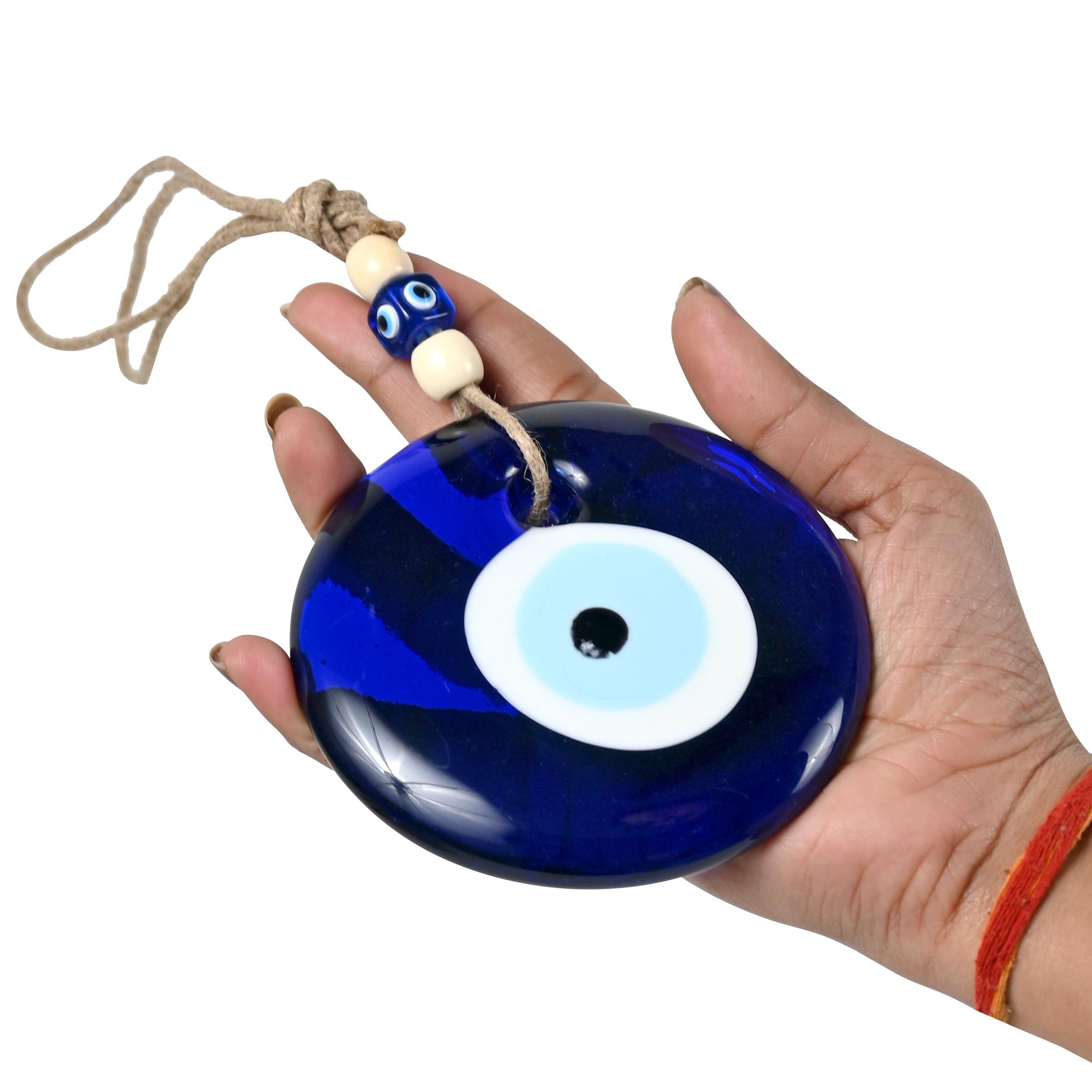 VKORA Handmade Big Evil Eye Hanging with White Beads for Home Shop Office Glass 8cm Diameter-image-3