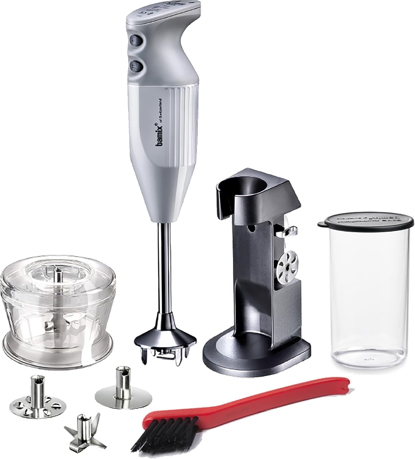 bamix® of Switzerland M200 Chef’s Favorite Stick Blender/Immersion Blender, White. Includes 3 Interchangeable Stainless Steel Blades:Multipurpose, Beater, Whisk and Accessories Set.