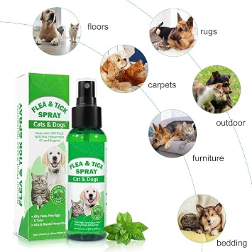 Flea & Tick Spray for Cats and Dogs – Made with Natural Peppermint Oil & Eugenol 100ml (3.38 fl oz)