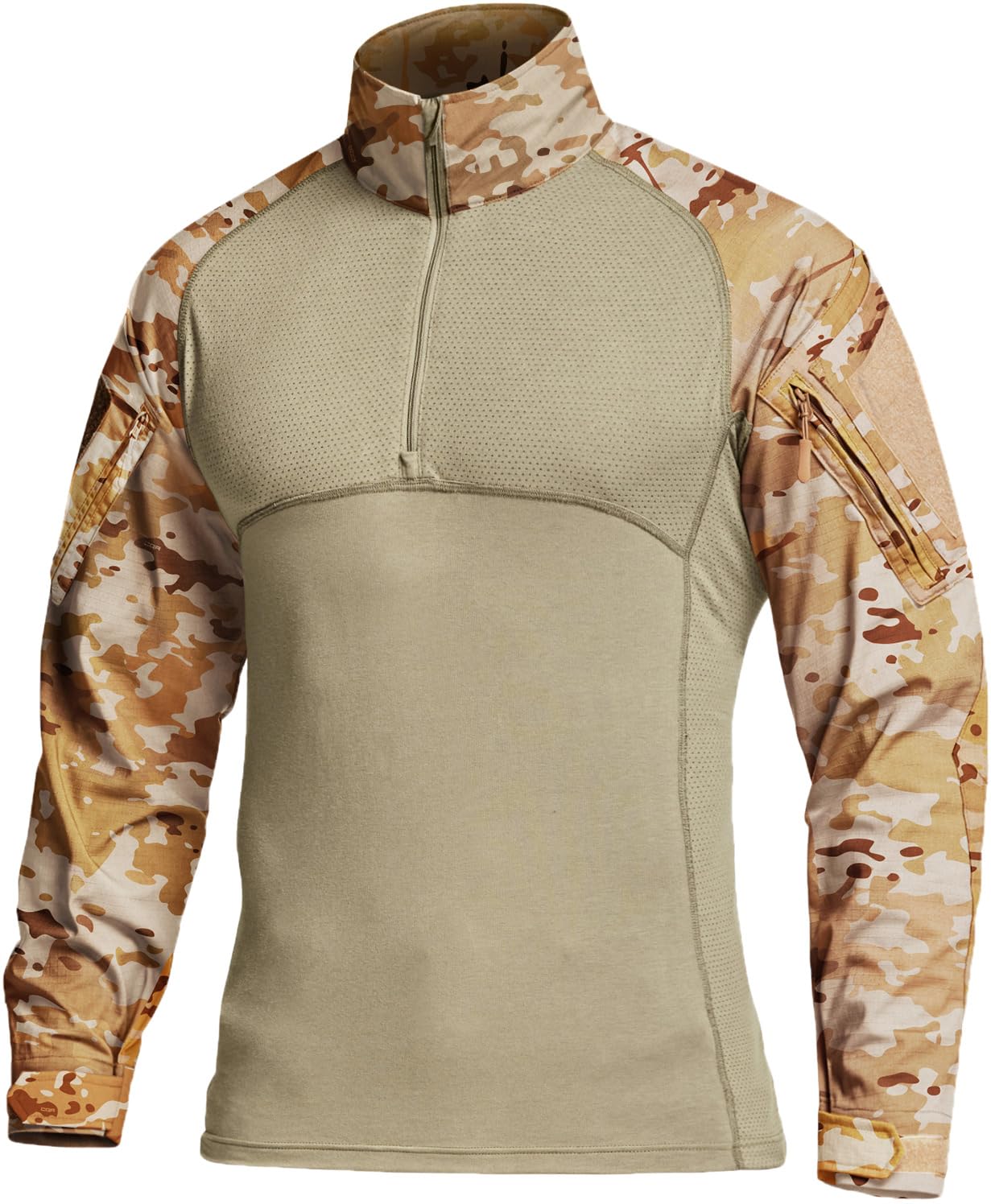 CQR Men's Tactical Combat Shirt, 1/4 Zip Long Sleeve Breathable Military BDU Training Top for Shooting, Hunting, Range Use