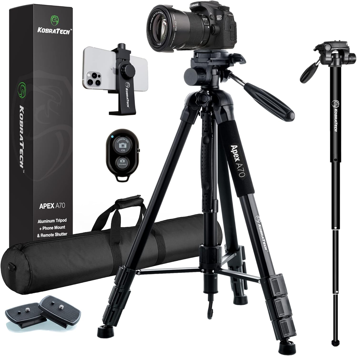 KobraTech 70 Inch Tripod for Camera and Phone Apex A70