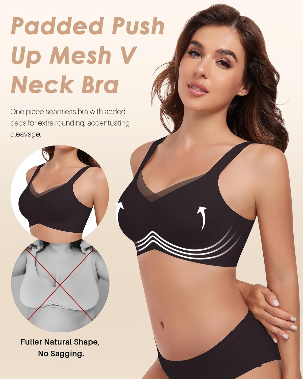Mesh Crossover Comfortable Seamless Wireless Bra with Support Lift Padded Back Fat Smoothing Bra No Underwire Black - Image 2