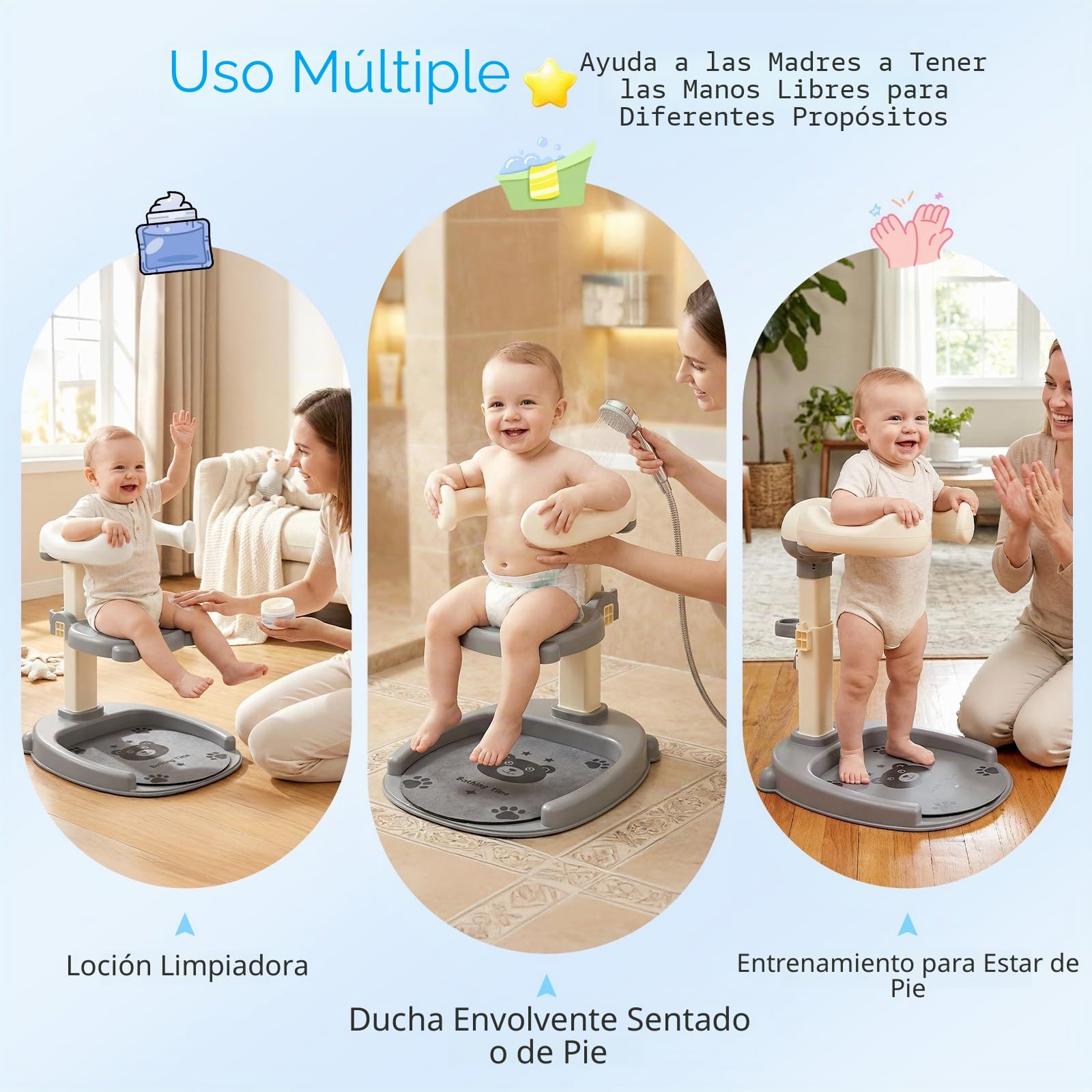 2 En 1 Soporte De Baby Shower,Soporte De Baby Shower,Con Soporte Para Cabezal De Ducha,Altura Ajustable,Con Piso Sin Deslizamiento Y Mango De Seguridad,Soporte De Ducha Durante 8-36 Meses