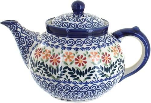Blue Rose Polish Pottery - Tetera Orange Garden Bouquet - Capacidad de 5 Tazas - Servidor de Café y Té de Cerámica Polaca Pintado a Mano