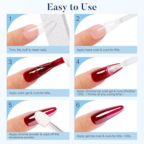 Miniatura 7 de Nicedeco Capa superior de gel para polvo de uñas cromado, sin hema, libre de crueldad, vegano, brillante, transparente, no se limpia, esmalte de