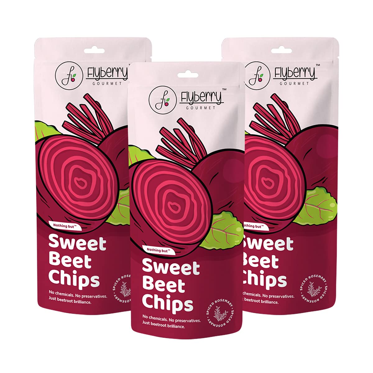 Flyberry Gourmet Healthy Vacuum Fried Beet Chips, 75g (Pack of 3x25g