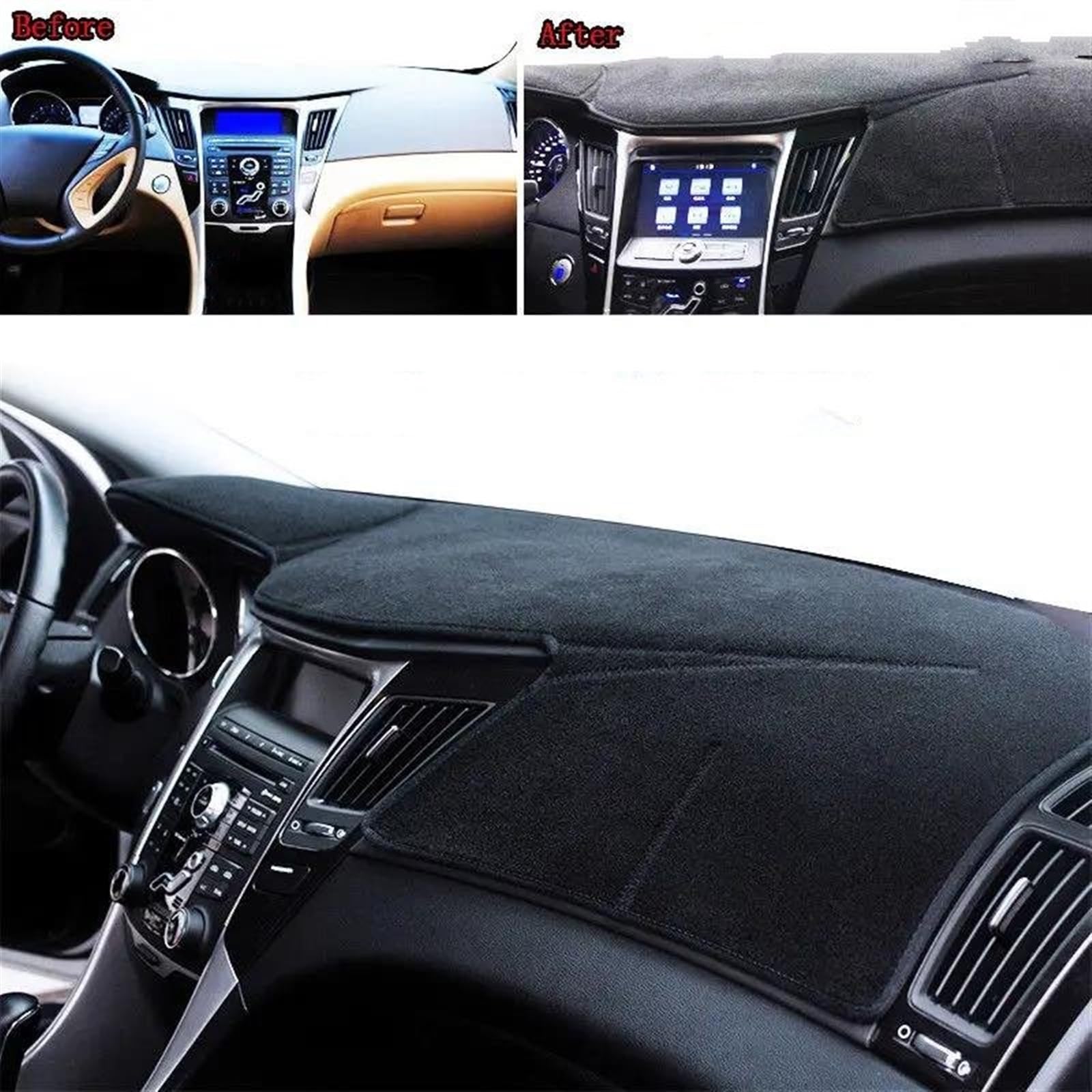Tappetino Cruscotto Per Hyundai Per Sonata I45 I40 2010 2011 2012 2013 2014 YF Dashmat Copertura Cruscotto Tappetino Parasole Proteggi Tappeto Copertura Cruscotto(Black Edge LHD)