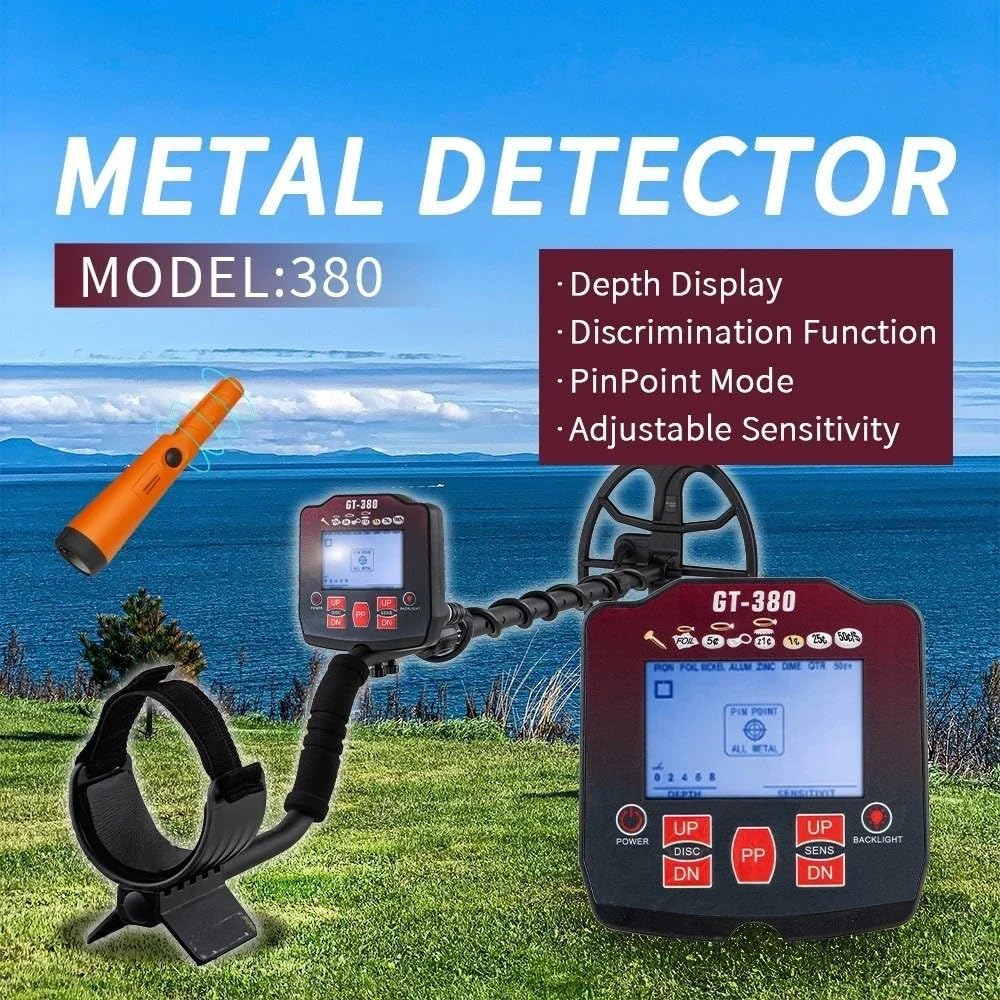 Metal Detector GT380 Metal Detector sotterraneo per Oro 400 Scanner Finder Digger Impermeabile 11" Strumento a Bobina Pinpointer Pinpointer Metal Detector(GT380)