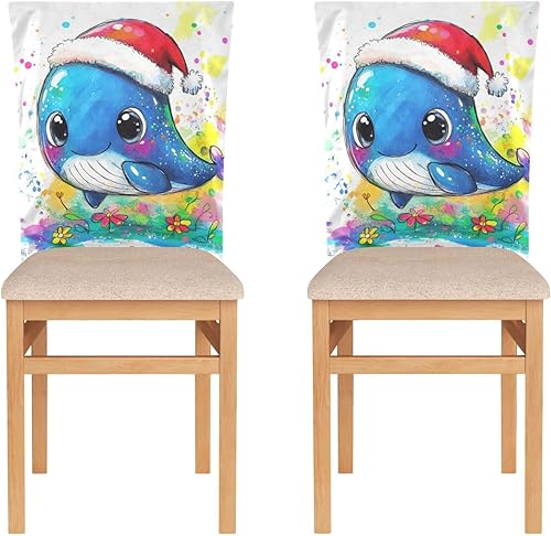 Miniatura 2 de Juego de 6 fundas decorativas para sillas decorativas con diseño de ballena azul de dibujos animados para ceremonia, fundas decorativas suaves para