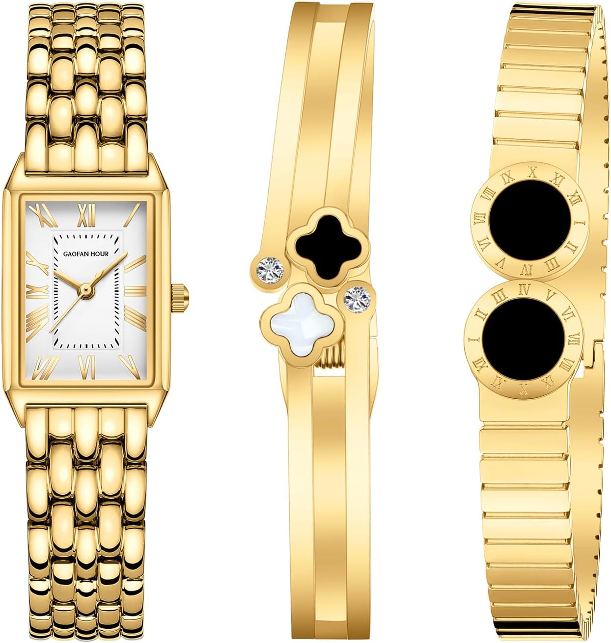 Women Gift Gold Bangle Watch and Vintage Bracelet Set Adjustment Tool Included