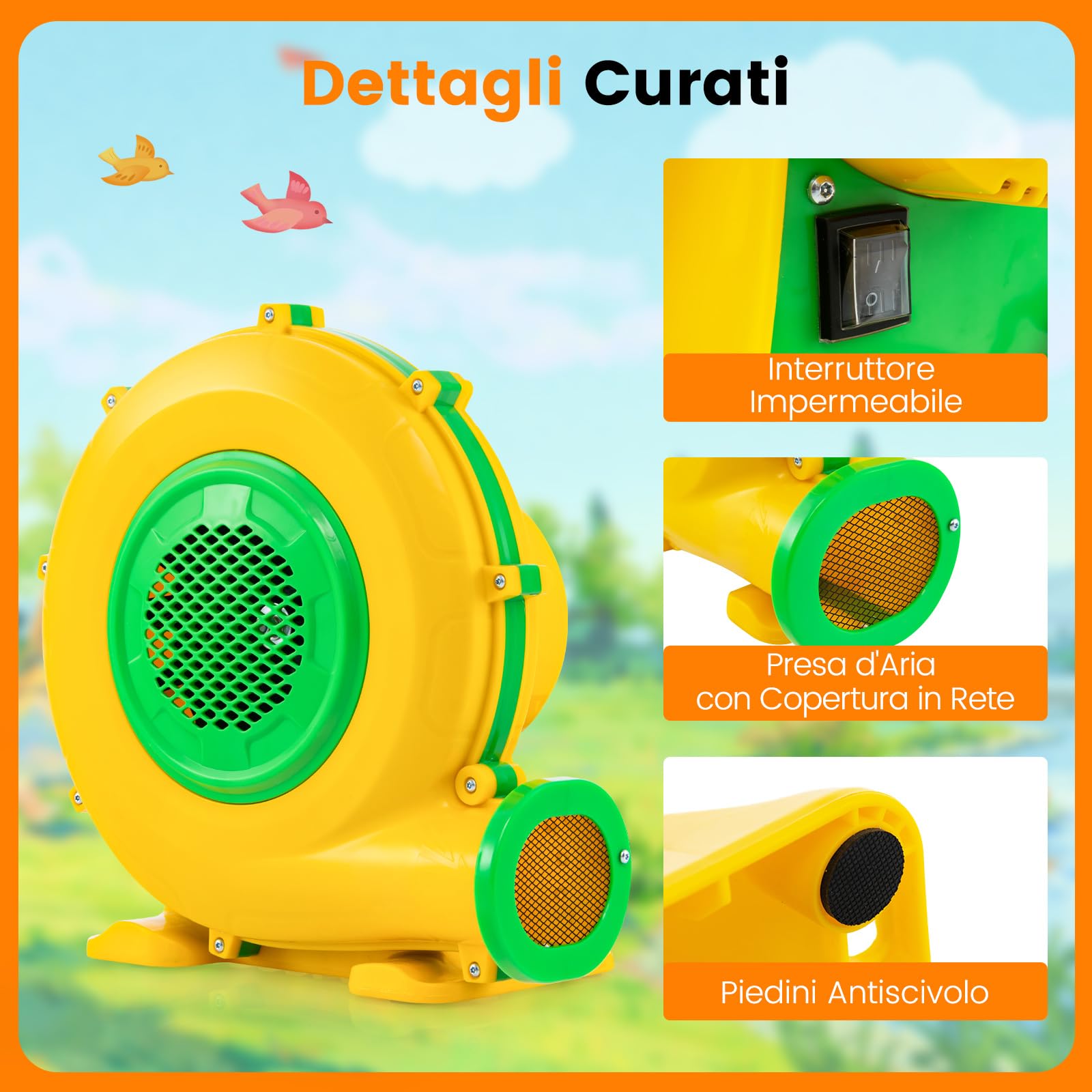 COSTWAY Ventilatore di Aria del Castello Gonfiabile, Soffiatore per Giochi Gonfiabili con Cavo di Alimentazione, per Castello Gonfiabile, Scivolo Acquatico e Giochi Gonfiabili (950W)