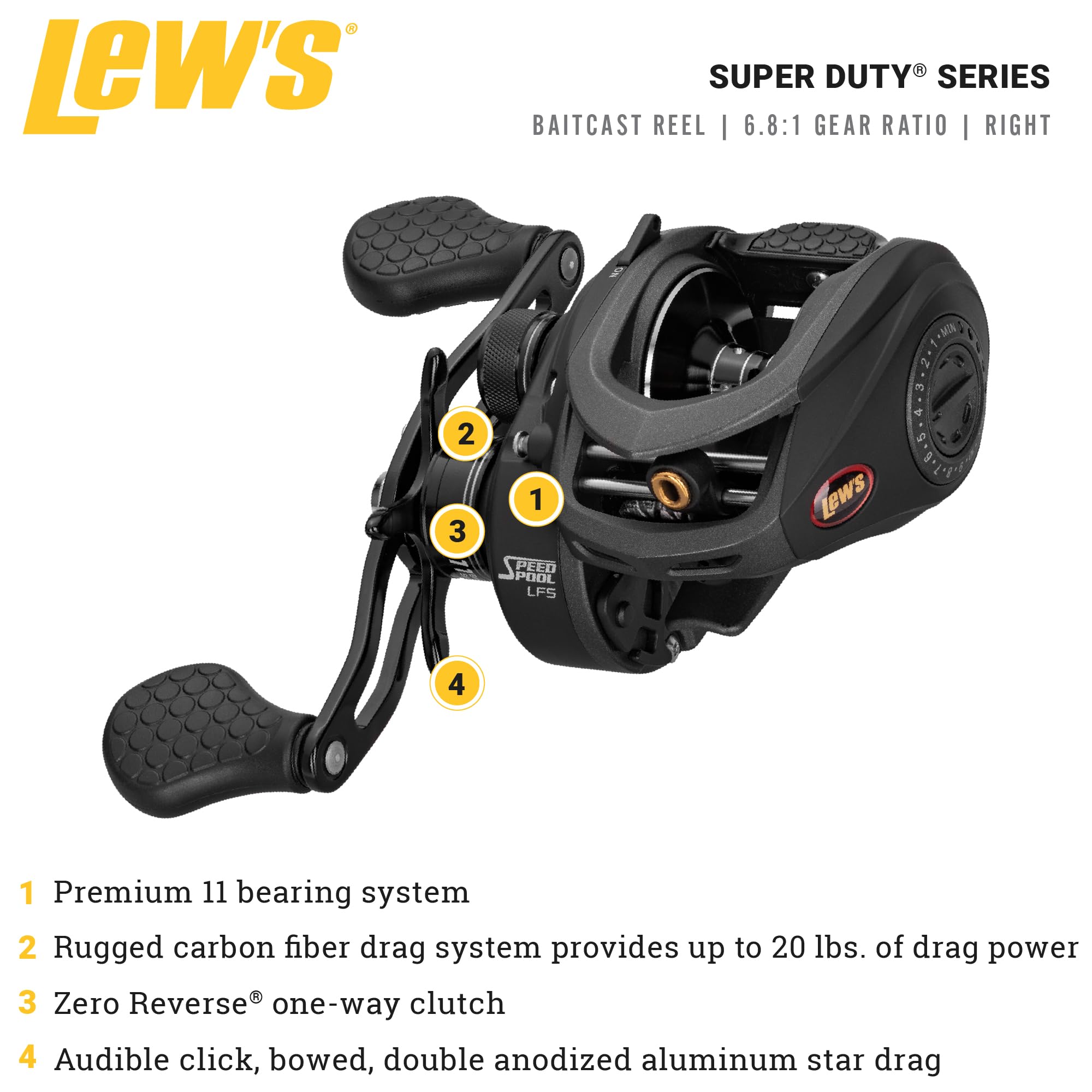 Lew's SuperDuty LFS Baitcast Fishing Reel, Aluminum Frame, Premium 11 Stainless Steel Ball Bearings