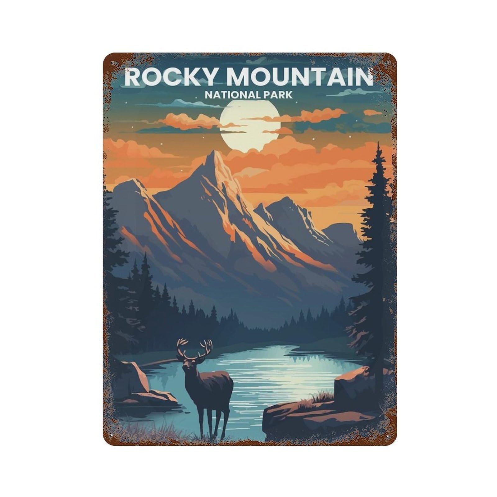 Rocky Mountain Decorative Tin Sign 15.7"x11.8", Farmhouse Wall Decor for Living Room, Hallway And Home Decor
