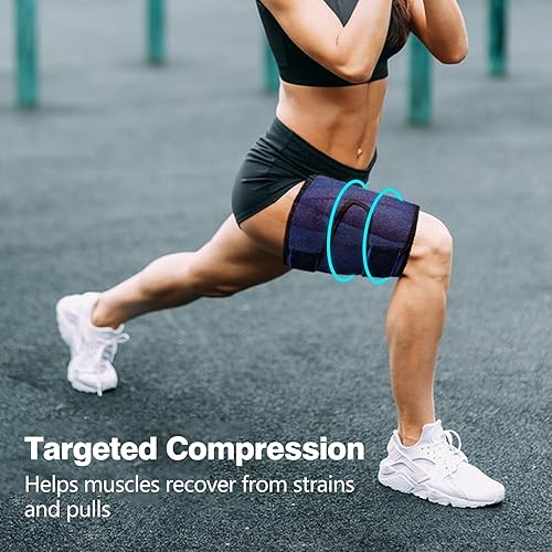 Miniatura 5 de Soporte para muslo, soporte de cuádriceps de isquiotibial y envolturas para muslos, soporte de manga de compresión ajustable para músculos de la