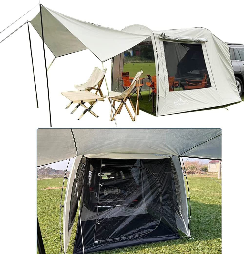 Versatile Tailgate Awning Car Tent Attachment Rainfly Screen Room, Easy Setup With Spacious Space Suitable for SUV, MPV, CUV, and Minivans for Camping & Road Trips (with RainflyScreen Room)