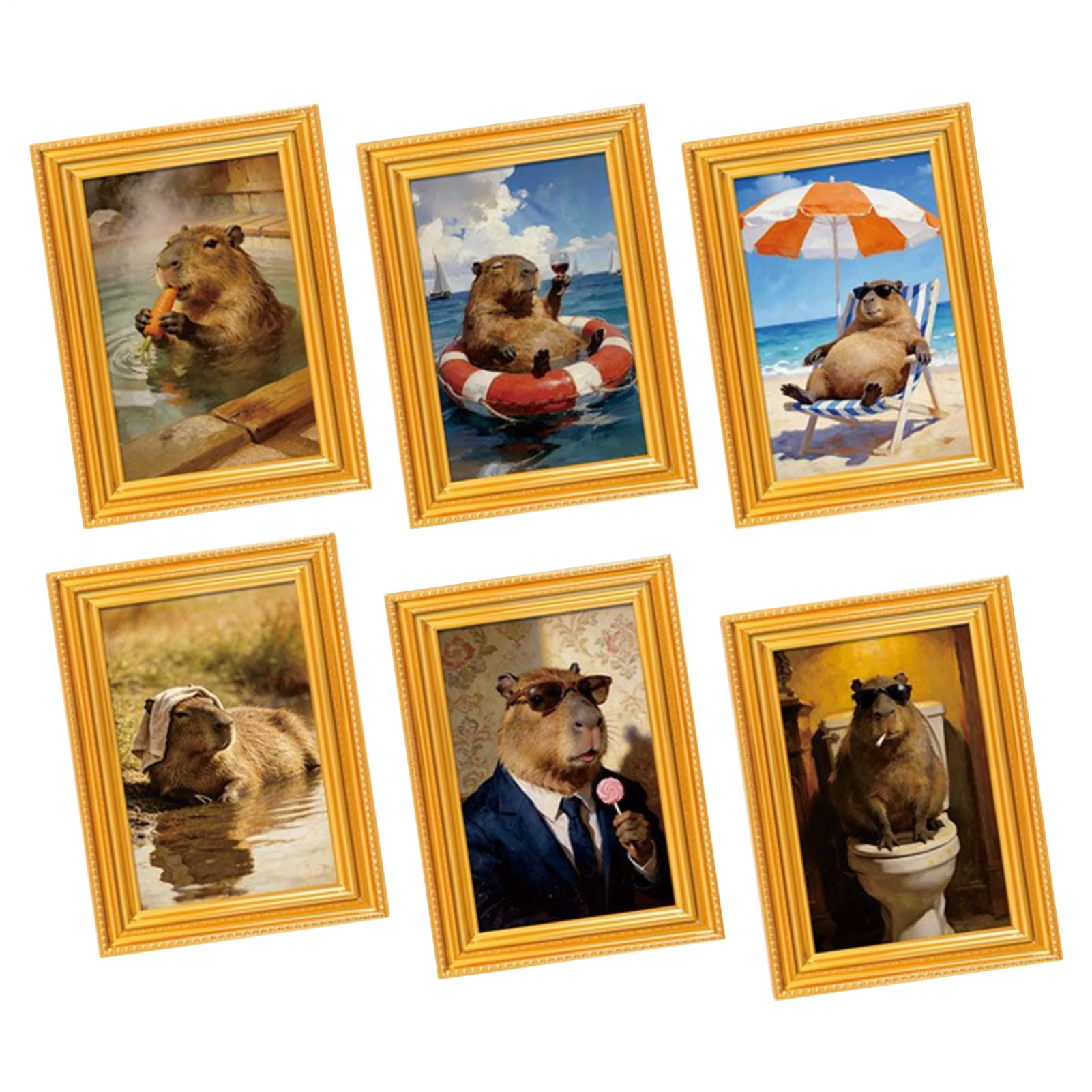 Lot de 6 aimants mignons en forme d'animal pour réfrigérateur Capybara tableau blanc et maison