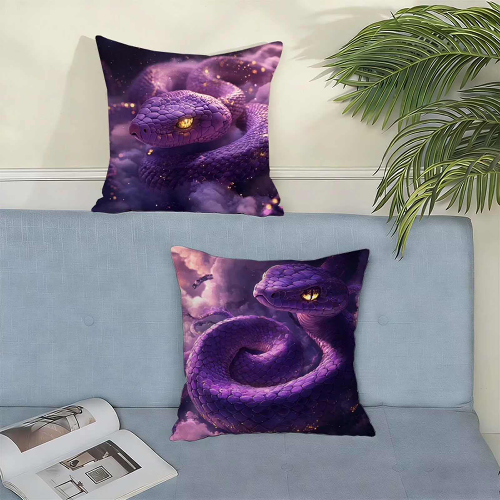 Viola Federe Cuscini Divano 80x80cm Animale Set di 2,Copricuscino Impermeabile Federe Lino con Cerniera Invisibile Stampa Fronte-Retro,Comfort Traspiranti Copricuscini Primavera Home Decoration W-1326