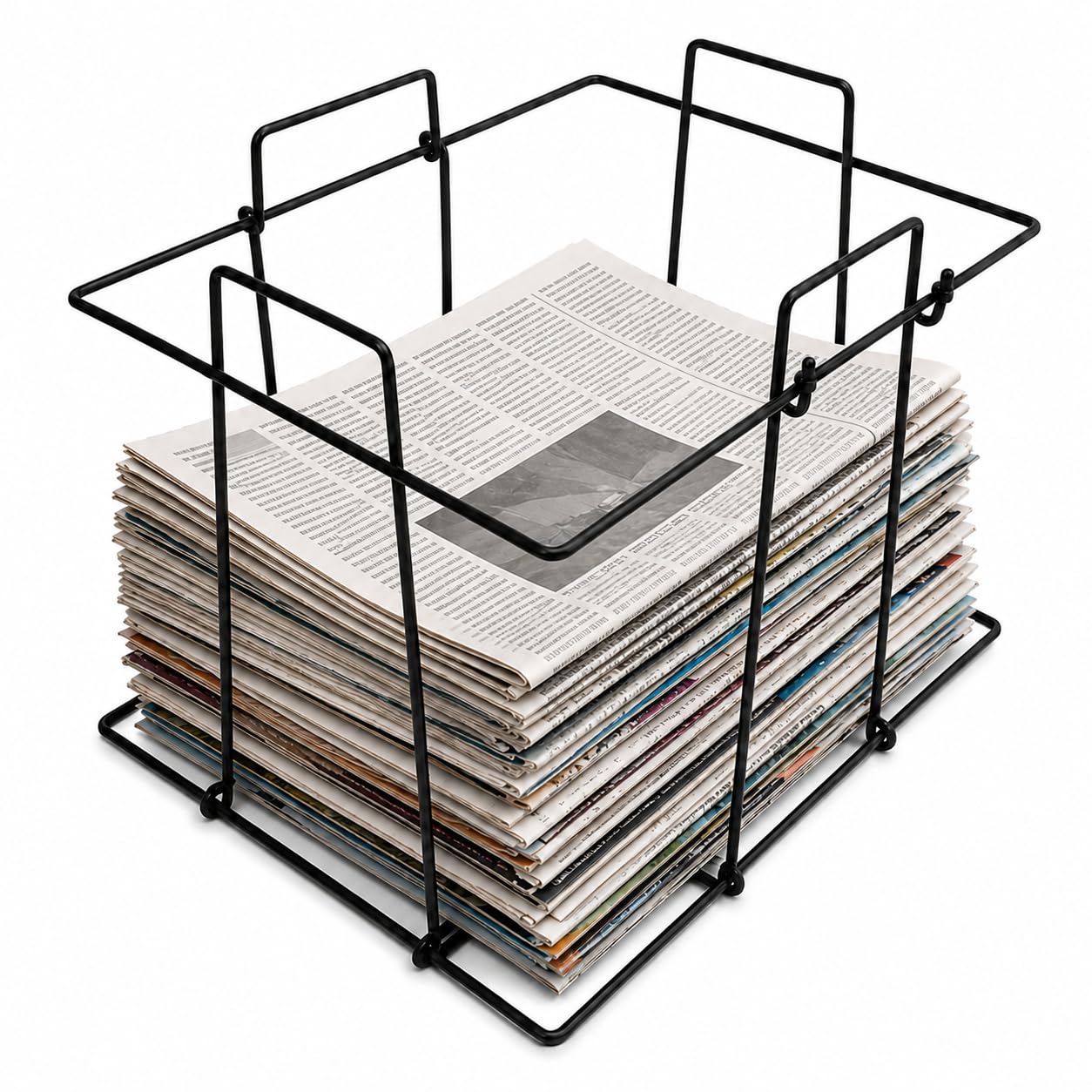 Black Metal Wire Newspaper Stand & Magazine Rack, Floor Standing Newspaper Holder, Multipurpose Document Organizer Basket for Office, Reception, Living Room, Library, Book & File Storage-image-5