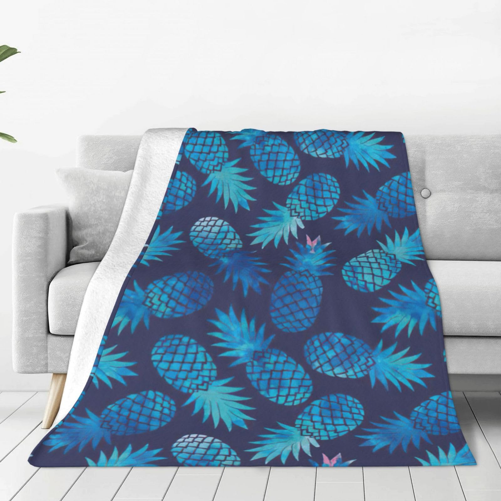Couverture polaire ananas bleu ultra douce et chaude jeté de lit moderne