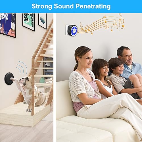 Miniatura 8 de Timbre inalámbrico para perro, campanas de perro para entrenamiento de orinal IP65, impermeable, botón táctil, timbre de 1000 pies de largo alcance