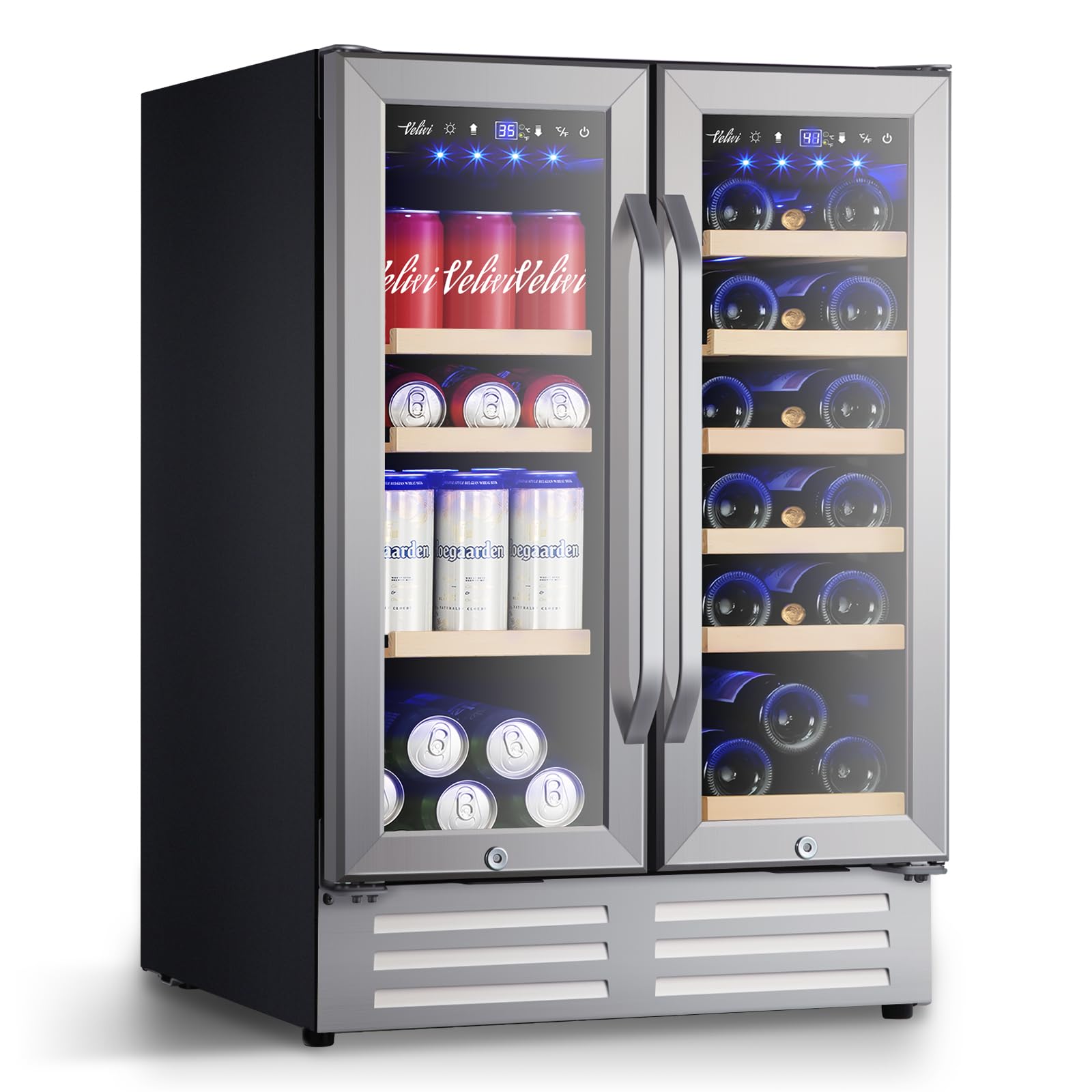 Wine and Beverage Refrigerator, 24 Inch Dual Zone Wine Beverage Cooler Under Counter with Glass Door&Lock, 18 Bottles and 68 Cans Large Capacity for Beer Soda Drink, Built-In or Freestanding Fridge on Fridge.com