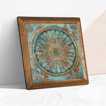 Pinecone Life Flower Stone Wall Painting - Stone Painting with Wooden Frame - 25x25 cm - Decorative Wall Art - Modern Home and Office Wall Decor W1-187