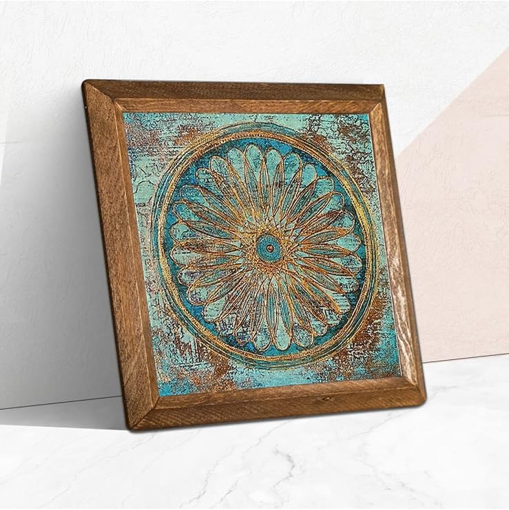 Pinecone Life Flower Stone Wall Painting - Stone Painting with Wooden Frame - 25x25 cm - Decorative Wall Art - Modern Home and Office Wall Decor W1-187