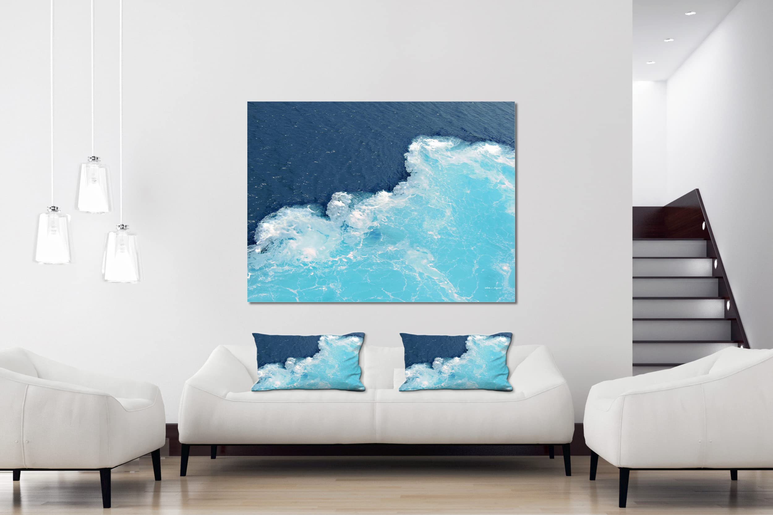Wellen 3 - Foto-Kissen-Hülle Set (2 STK.) 40 x 40 cm | Kissen-Bezüge - passend zu Wandbild - Deko-Kissen - Strand Wellen Naxos Küste türkis